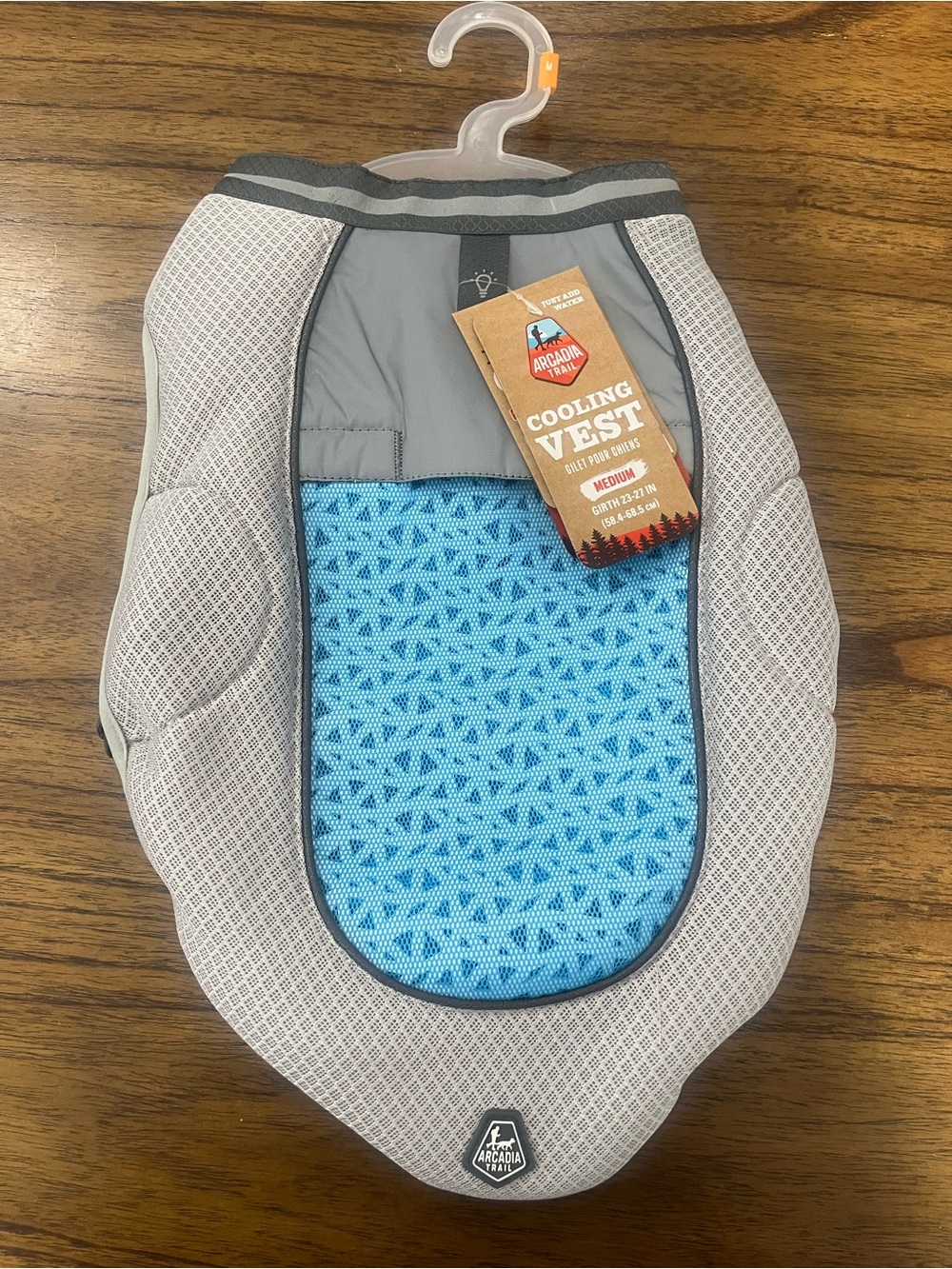 NWT Arcadia Trail Dog Cooling Vest Medium Grey Blue Reflective